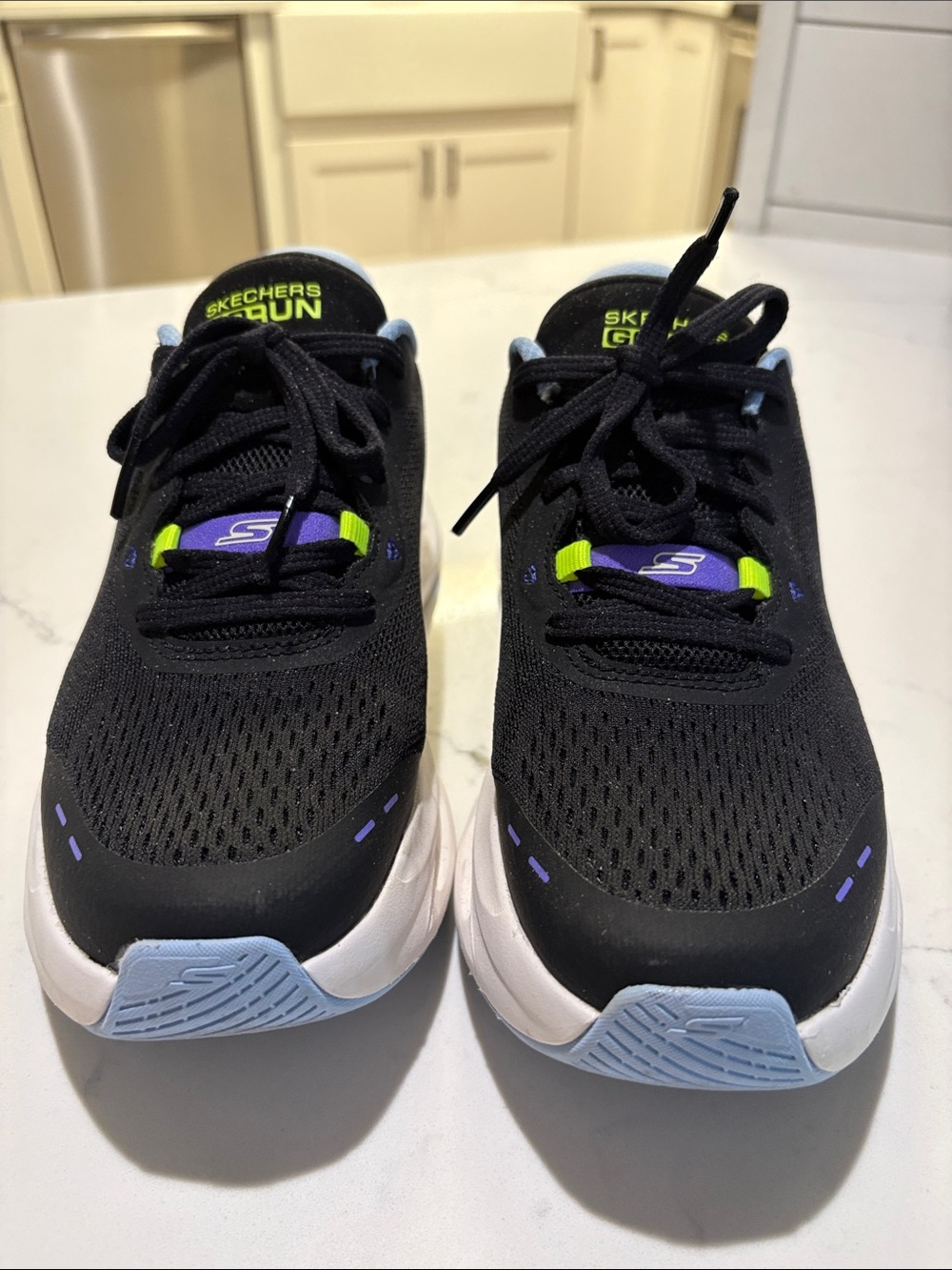 Skechers Black Athletic Sneakers with Light Blue and Neon Accents - Picture 7 of 10